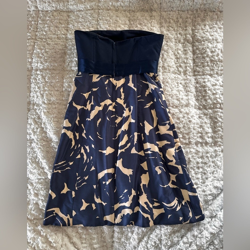 J.Crew Silk Strapless Dress Fit & Flare Navy Floral Bow Preppy Semi Formal 2 - Picture 5 of 10